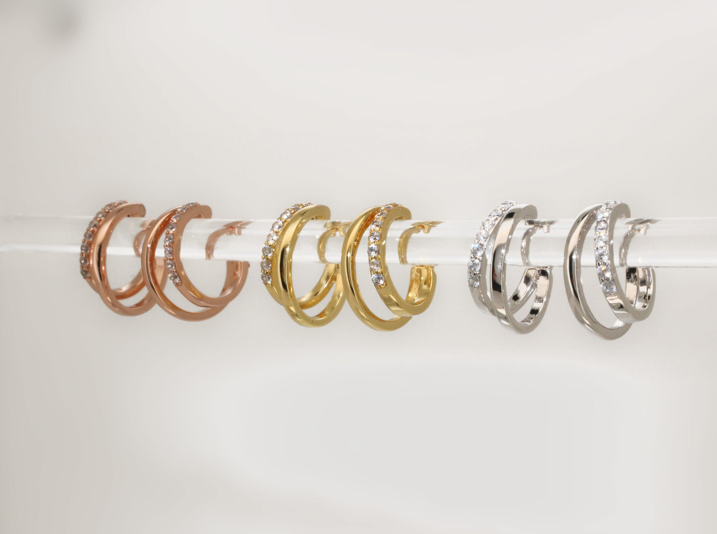 18k Gold Vermeil Double Hoops Diamond Earrings