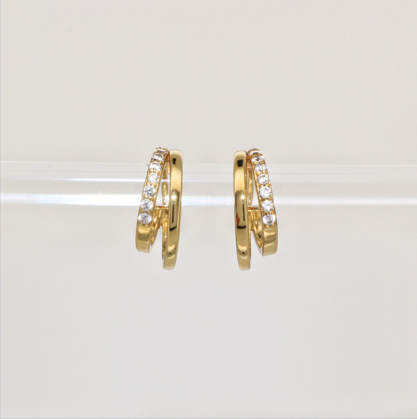18k Gold Vermeil Double Hoops Diamond Earrings