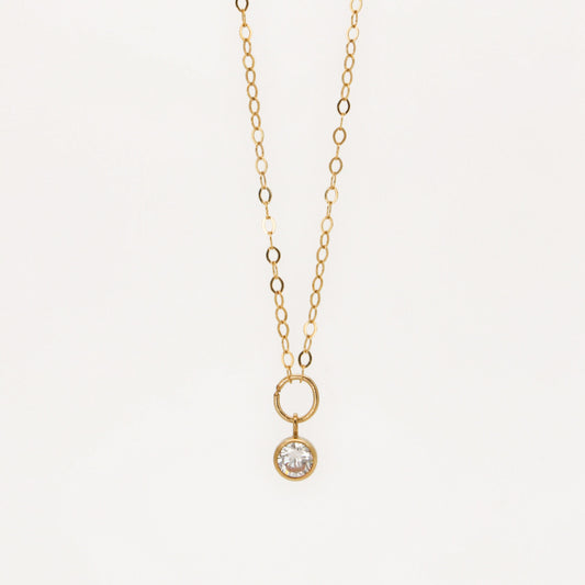 14K Gold Filled Drop Round Zircon Necklace ∙ Dainty Clear Cubic Zirconia Pendant