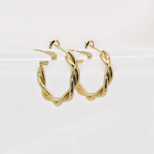 QUEENLY - Twisted Earrings Dipped in 14K Gold · Brioche Gold Hoop · Creoles · Huggies Gift For Women · Durable Lightweight · 1 pair