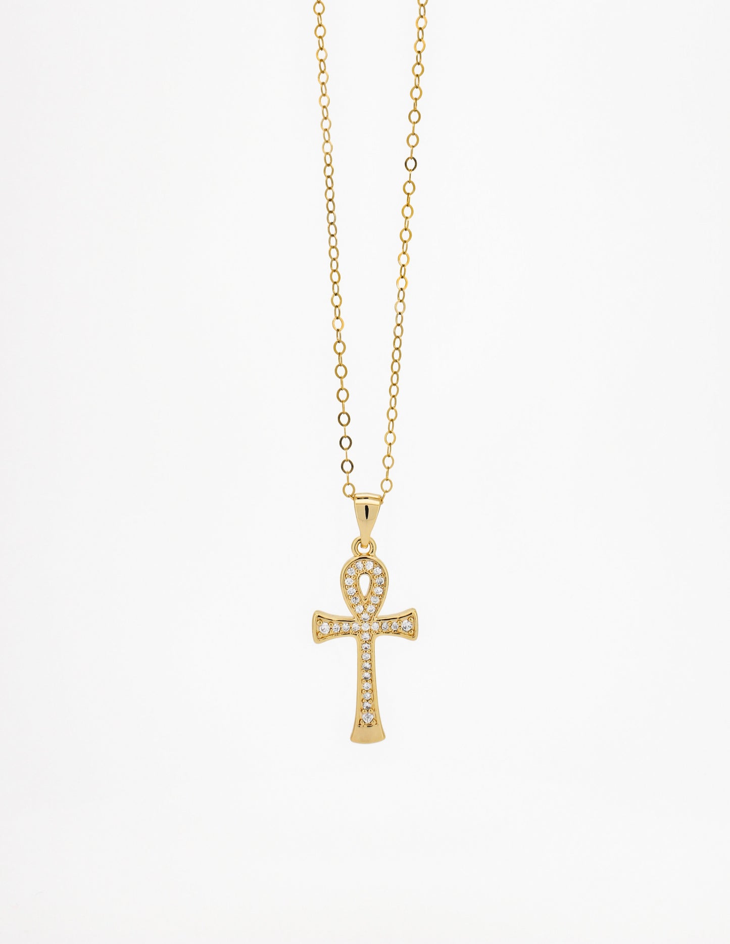 Ankh necklace ∙ Gold filled chain ∙ Paved charm cross zircon ∙ Ansated cross pantheon egypt ∙ 14x29mm