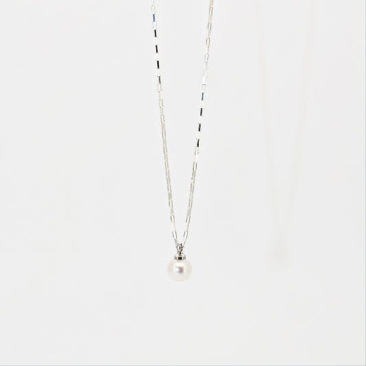 JUNE - Silver Pearl Drop Necklace ∙ Pearl Dangle Chain ∙ Tiny Box Chain ∙ Wedding Pearl Layering