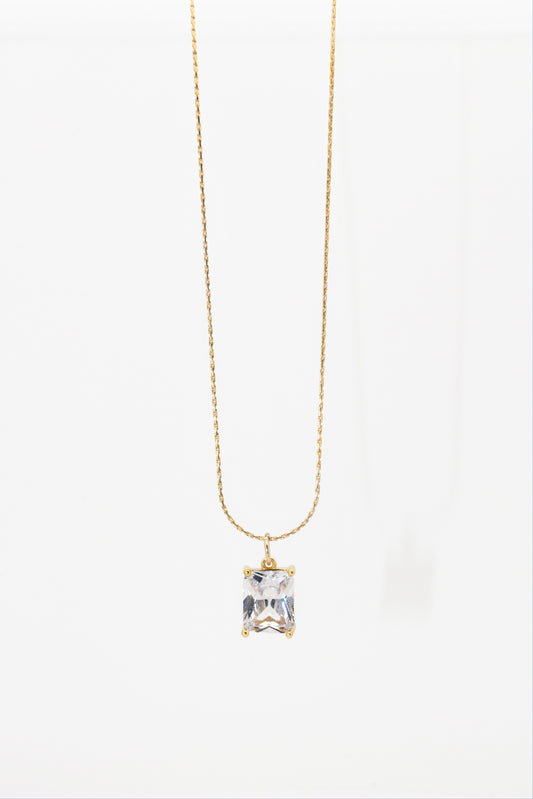 EMMA - Emerald cut cubic zirconia necklace in 14K Gold Filled ∙ Rectangle zircon pendant ∙ Snake chain