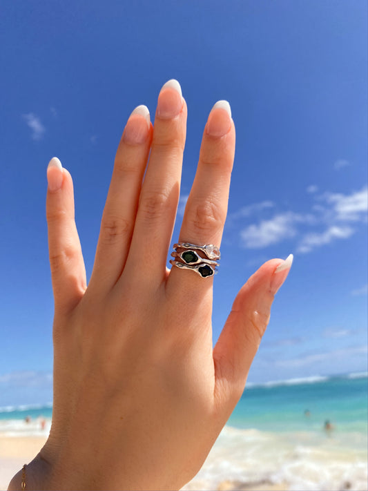 Waterproof ∙ Sparkling Zirconia Ring in 925 sterling silver ∙ Water Element ∙ Adjustable Ring ∙ Silver Iregular Nontarnish