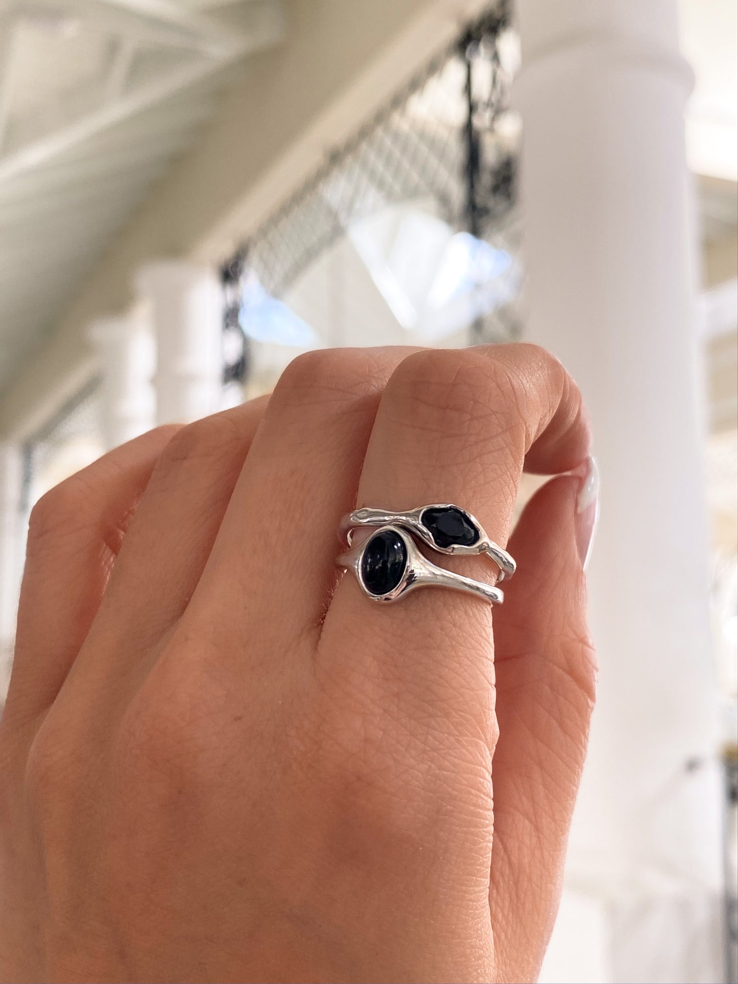 Waterproof ∙ Sparkling Zirconia Ring in 925 sterling silver ∙ Water Element ∙ Adjustable Ring ∙ Silver Iregular Nontarnish