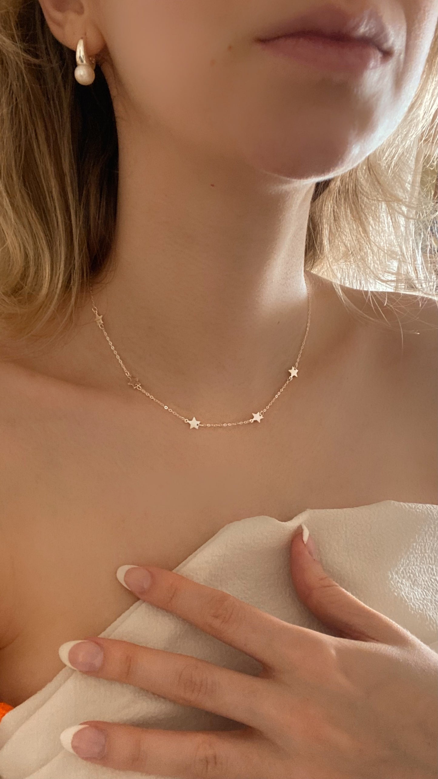 925 Sterling Silver Choker Stars Necklace ∙ Gold Minimal Chain ∙ Multistar Celestial Necklace