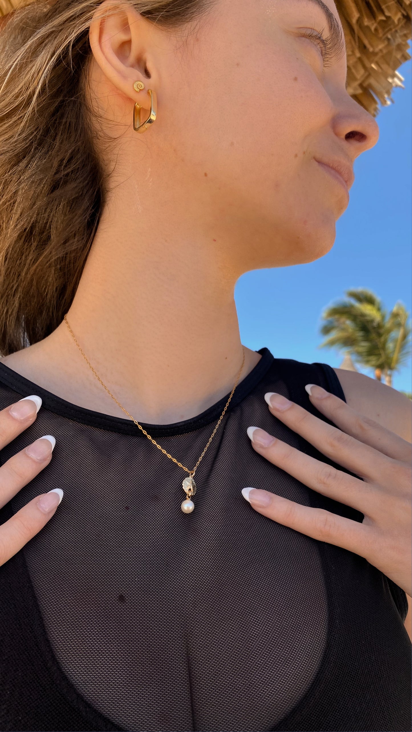 14k Gold Filled Sea Shell Pearl Drop Necklace ∙ Sand Dollar Charms