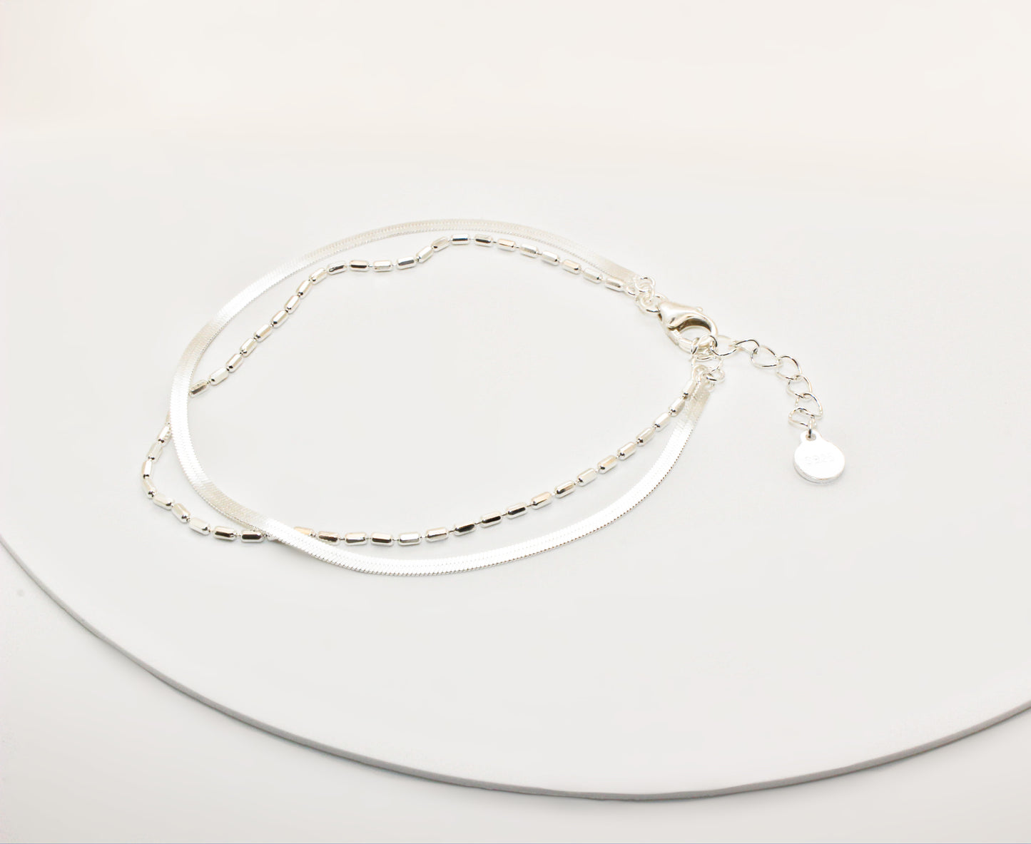 CANEO - 925 Sterling Silver Double Layer Bracelet ∙ Water Resistant ∙ Herringbone Bracelet ∙ Silver Filled Beaded Chain