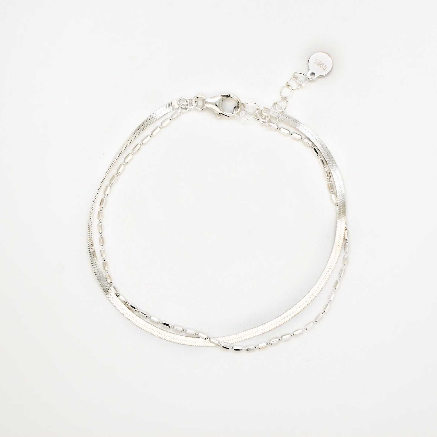 CANEO - 925 Sterling Silver Double Layer Bracelet ∙ Water Resistant ∙ Herringbone Bracelet ∙ Silver Filled Beaded Chain