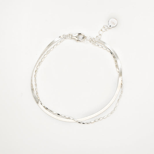 CANEO - 925 Sterling Silver Double Layer Bracelet ∙ Water Resistant ∙ Herringbone Bracelet ∙ Silver Filled Beaded Chain