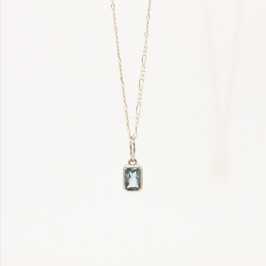 925 Sterling Silver Blue Zircon Necklace ∙ Aquamarine Charm ∙ Gift for Her