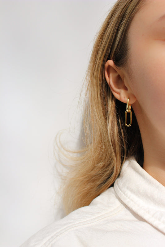 NEMY - Hoop Earrings Dipped in 14K Gold ∙ Chunky Earrings ∙ Rectangle Chain Dangle Earrings ∙ Geometric Hoops ∙ Paperclip Creoles