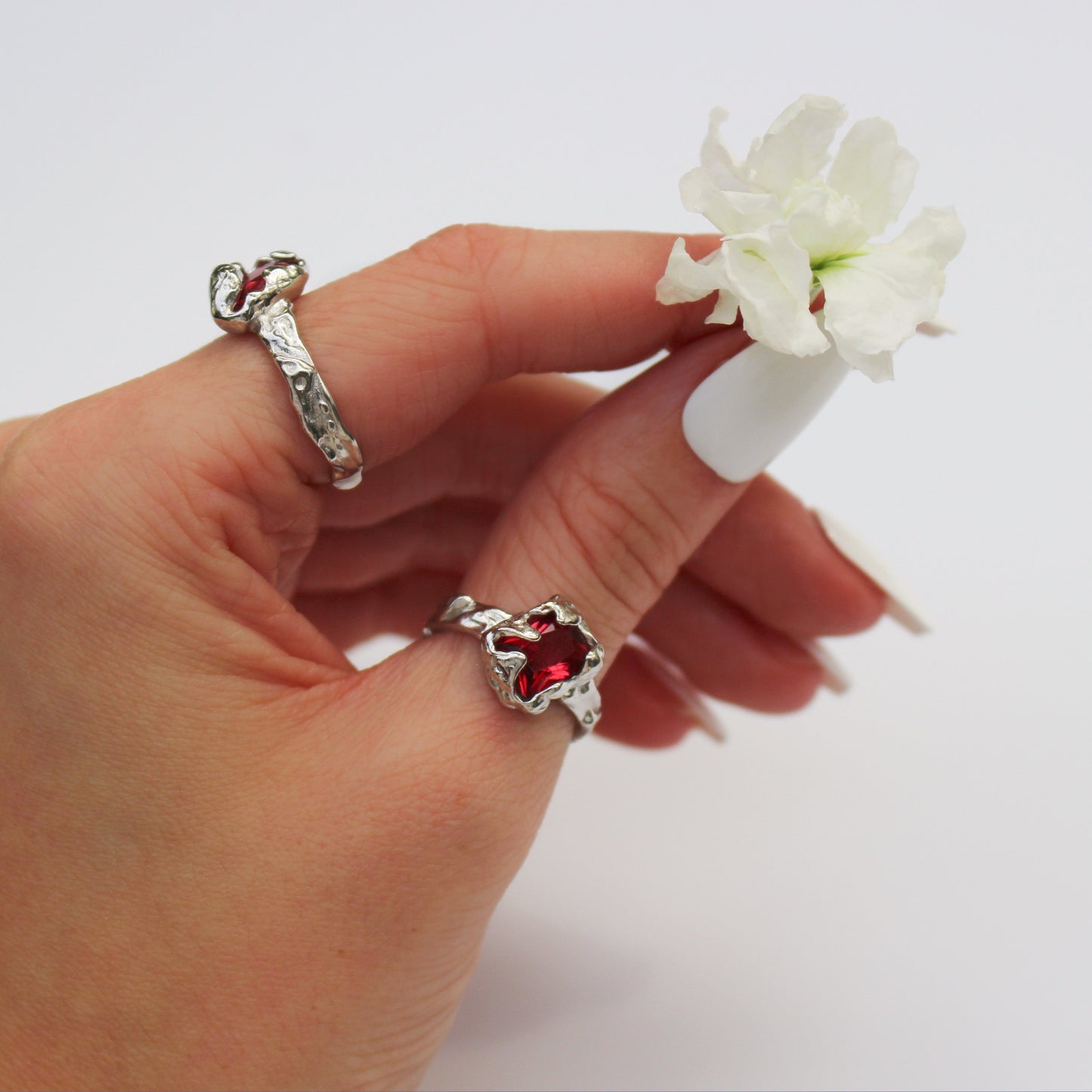 Love Red Zircon Ring In 925 Sterling Silver · Rose Red Silver Irregular Ring