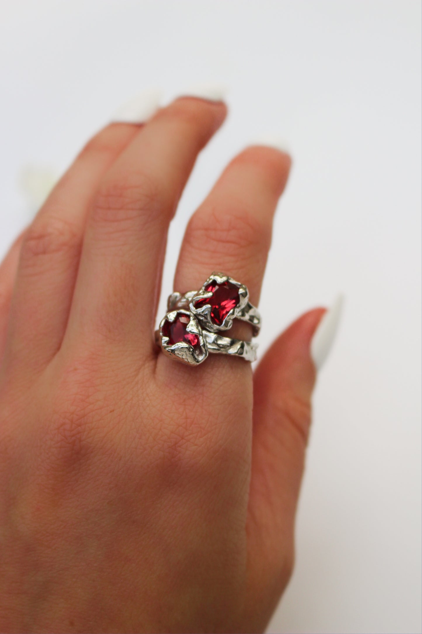 Love Red Zircon Ring In 925 Sterling Silver · Rose Red Silver Irregular Ring