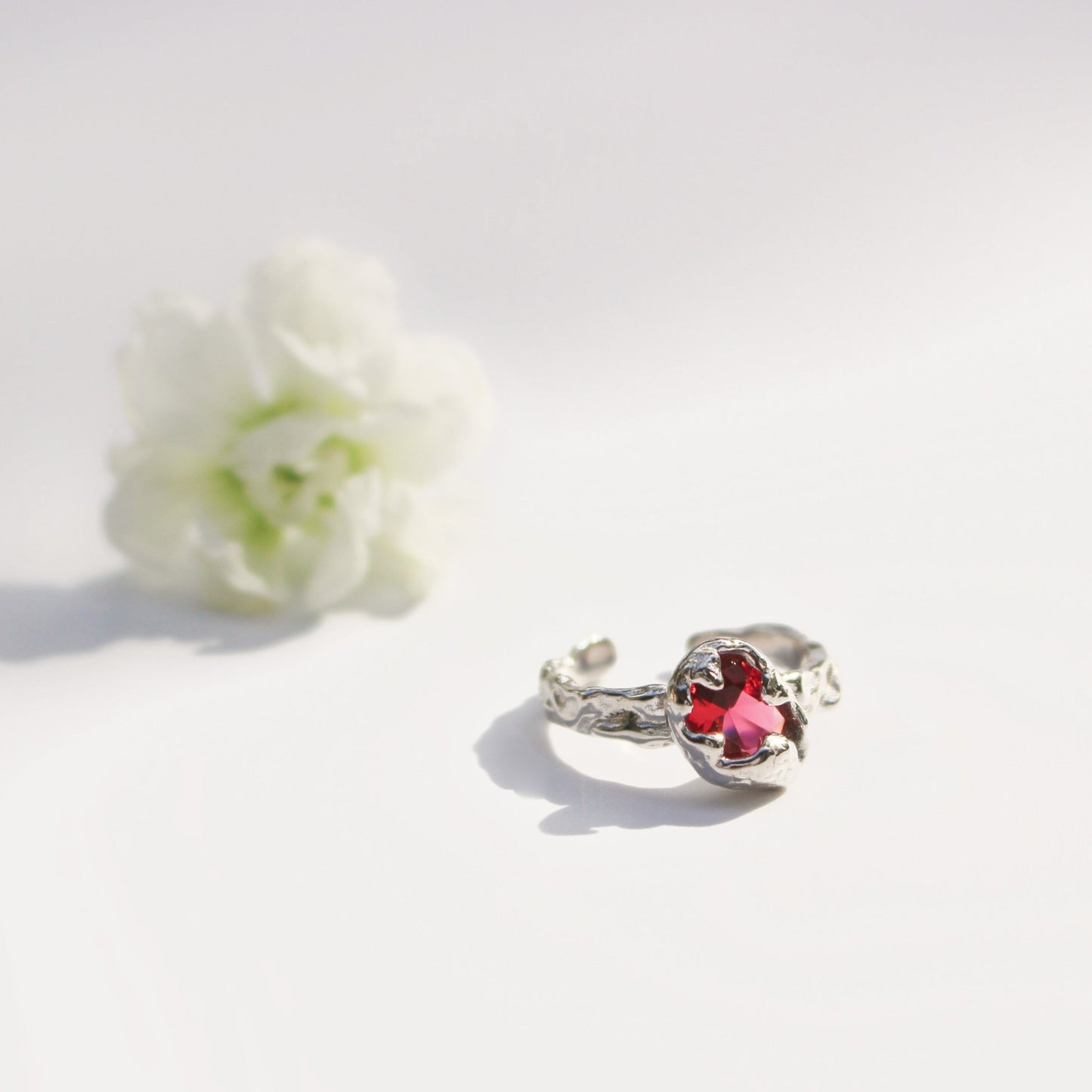 Love Red Zircon Ring In 925 Sterling Silver · Rose Red Silver Irregular Ring