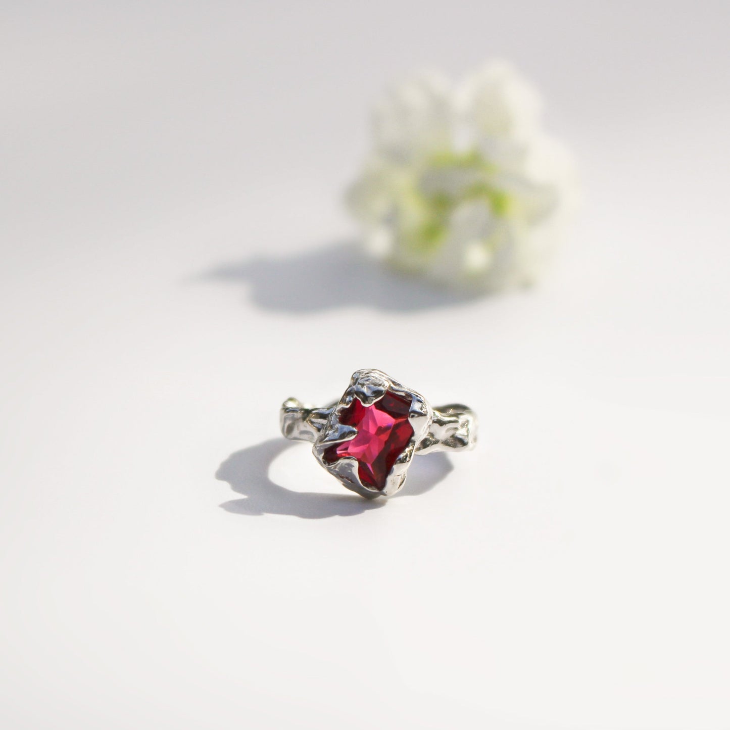 Love Red Zircon Ring In 925 Sterling Silver · Rose Red Silver Irregular Ring