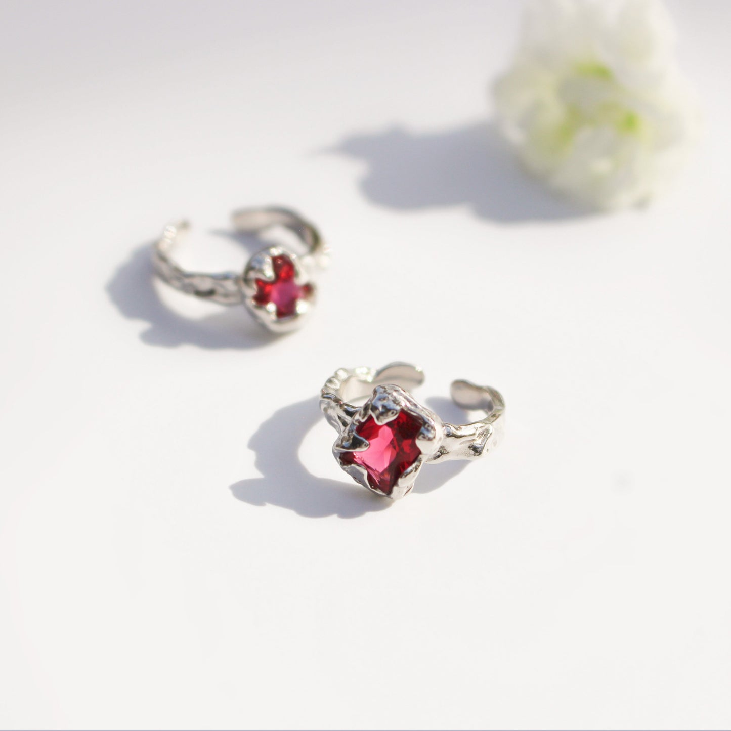 Love Red Zircon Ring In 925 Sterling Silver · Rose Red Silver Irregular Ring