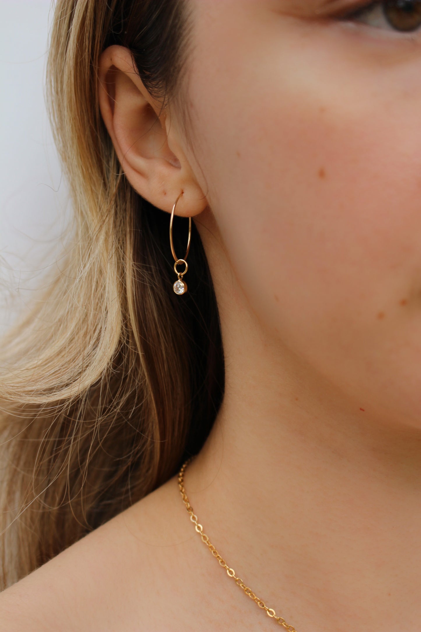 Dainty Zircon Drop Hoops Earrings in 14K Gold Filled