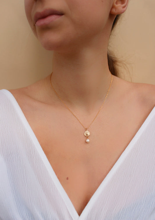 14k Gold Filled Sea Shell Pearl Drop Necklace ∙ Sand Dollar Charms