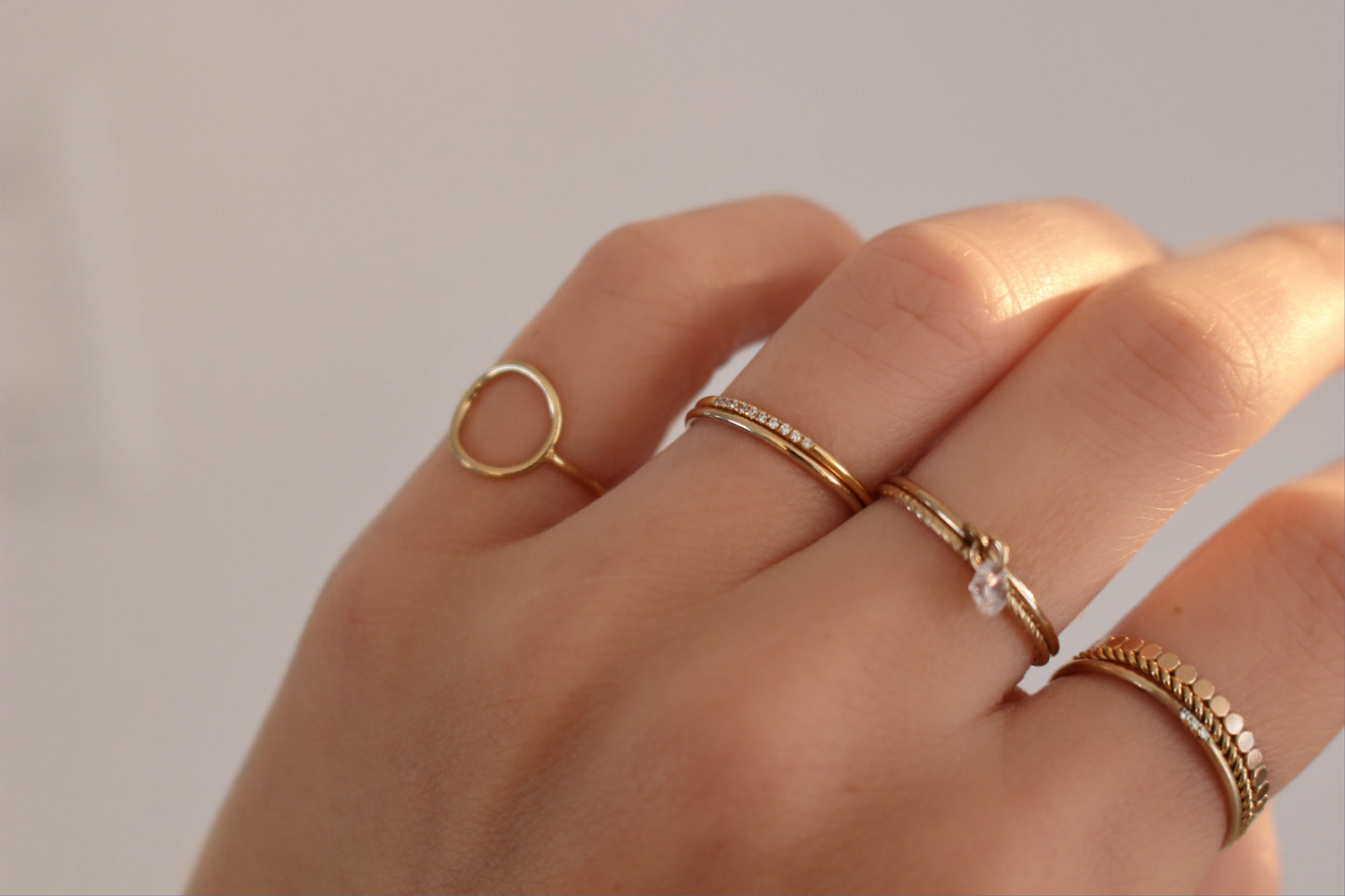 Dangle Diamond Ring in 14k Gold Filled ∙ Pendant Ring ∙ Zircon Charm Ring∙ 1/20 real 14k gold