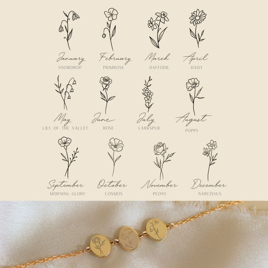Birth Flower Bracelet in 14k Gold Filled · Waterproof Bracelet · Botanical Bracelet