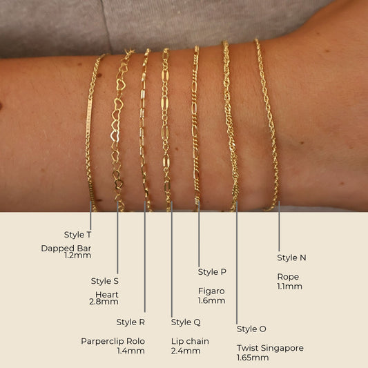 14 karat Gold Filled Waterproof Chain Bracelets For Her