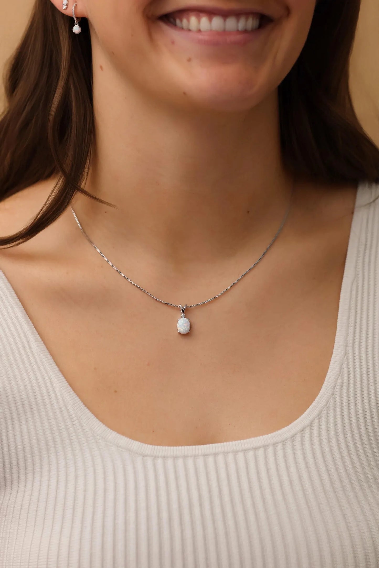 Opal Necklace in Genuine 925 Sterling Silver ∙ White Opal Drop Oval Charm Necklace