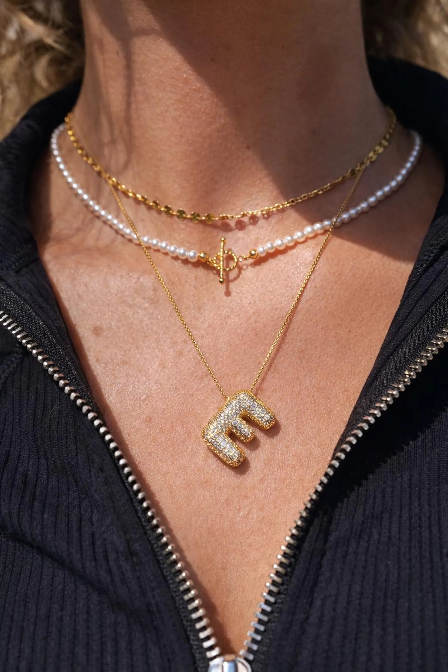 Chubby Balloon Initial Letter · 14K Gold Filled Chain Necklace · Initial Chunky Letter Pendant · Zircon letters · Gift for her · Besties