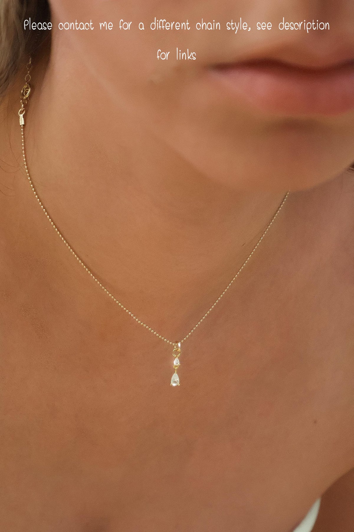 14K Gold Filled Double White Teardrop Necklace · Minimalist Dainty Pendant · Marquise Necklace