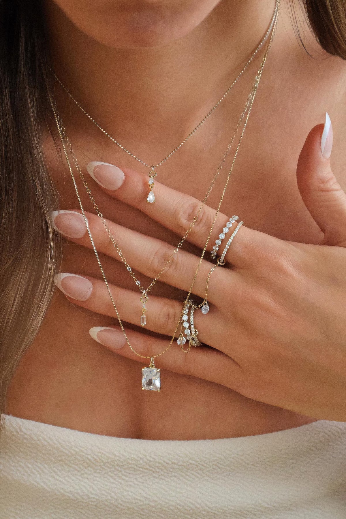 14K Gold Filled Double White Teardrop Necklace · Minimalist Dainty Pendant · Marquise Necklace