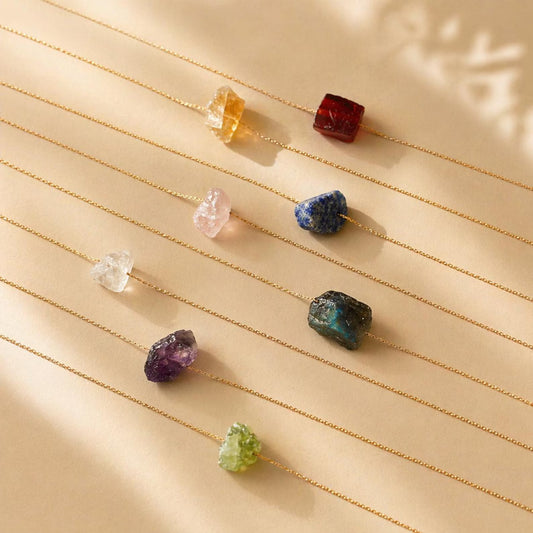 Gemstone Raw Crystal Necklace in 14k Gold Filled · Natural Freeform Stones · Labradorite Moonstone Peridot Rose Quartz Carnelian Necklace
