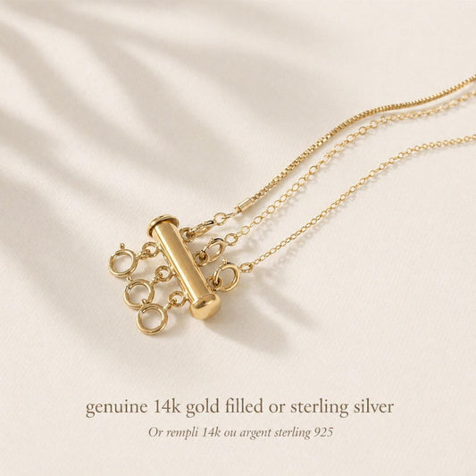 Fermoir à glissière en Or rempli 14k ou Argent sterling 925 · Relieur de colliers · Évite aux colliers de s'entremêler · Empêche les chaînes de tourner