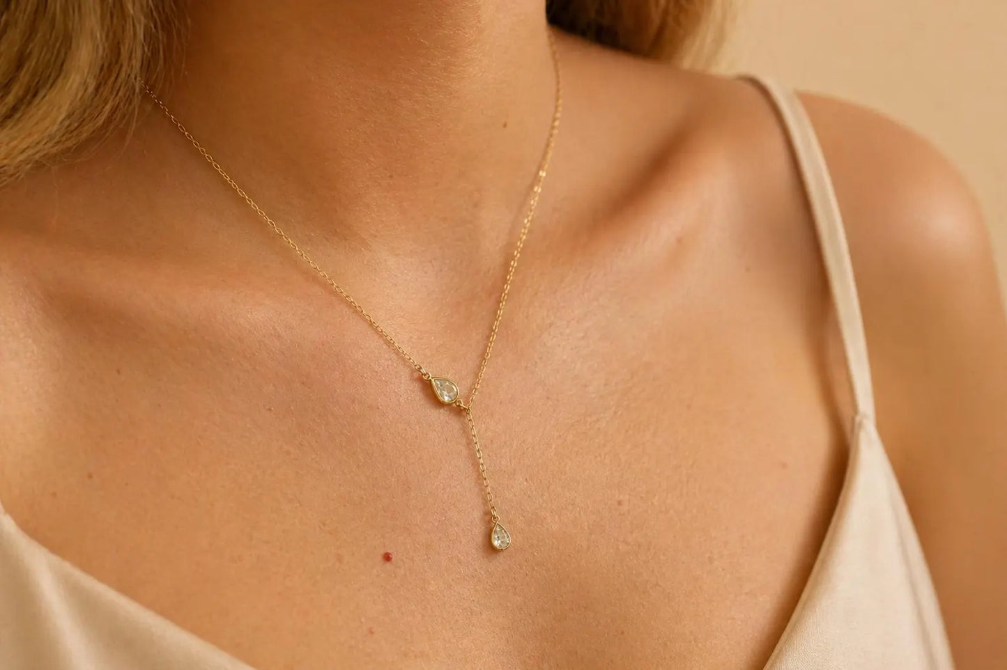 14k Gold Filled Lariat Y Drop Diamond  Necklace