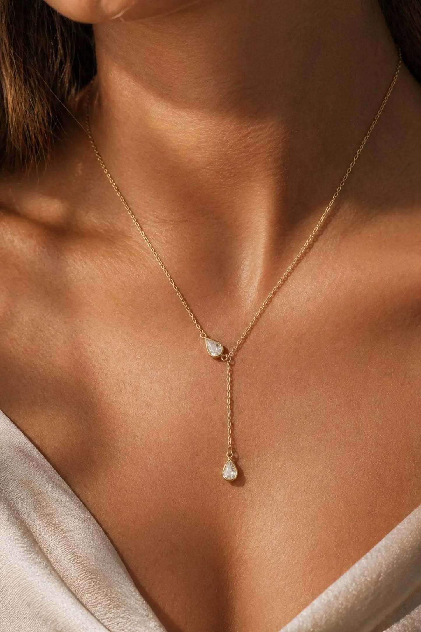14k Gold Filled Lariat Y Drop Diamond  Necklace