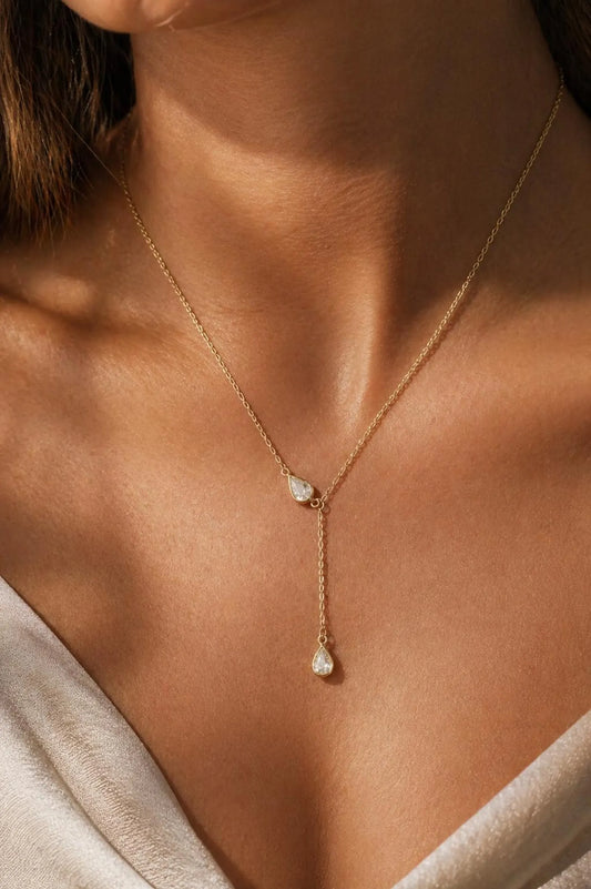 14k Gold Filled Lariat Y Drop Diamond  Necklace