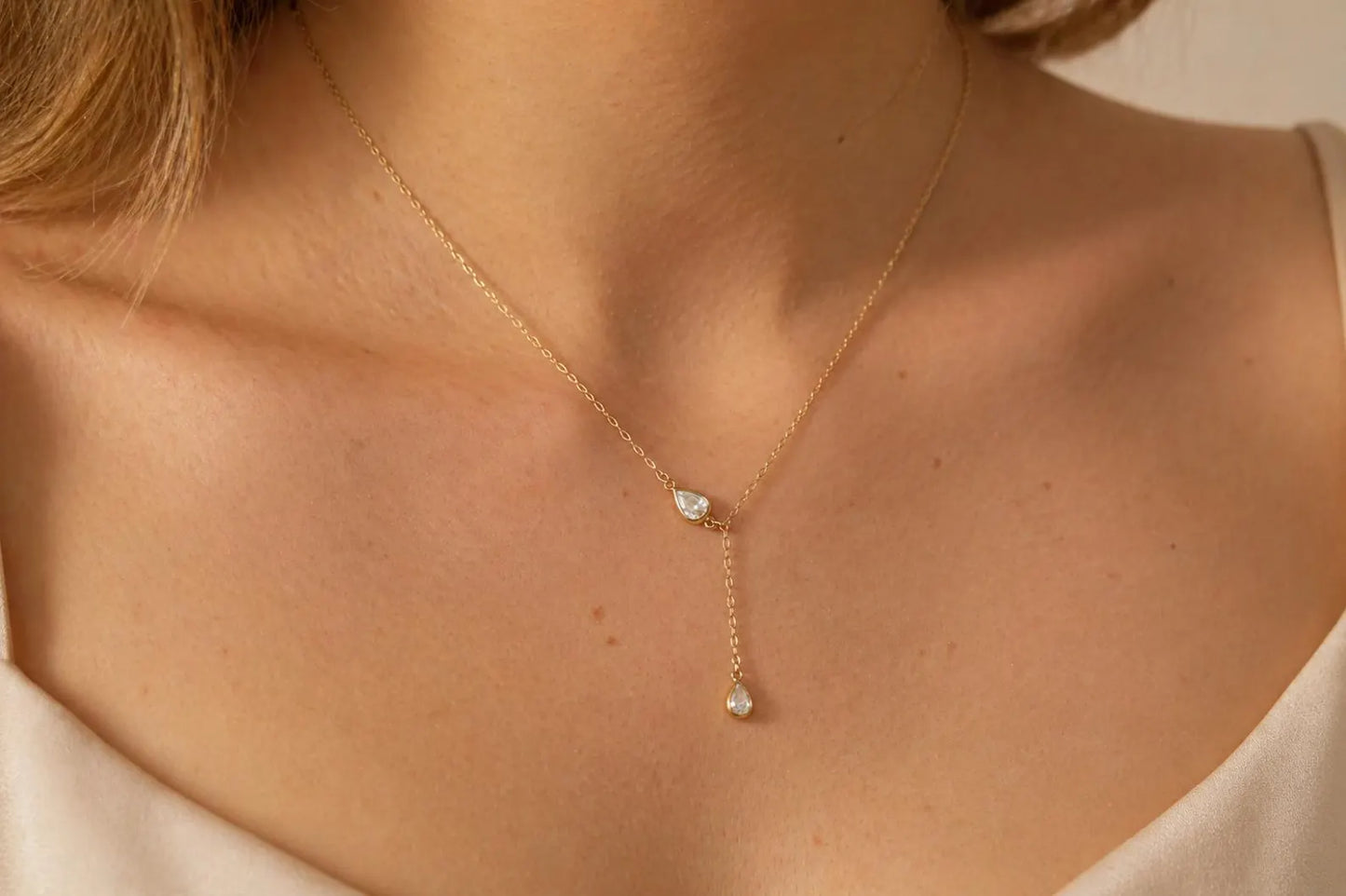 14k Gold Filled Lariat Y Drop Diamond  Necklace