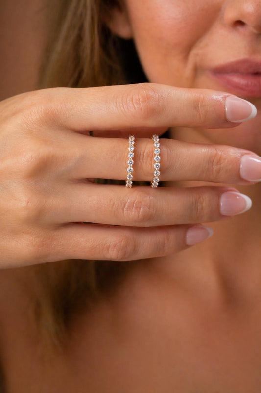 925 Full Eternity Diamond Band Ring  · Round Brilliant Cut · Anniversary Engagement Thick Gold Ring · Classic Stackable Ring · Comfort Fit