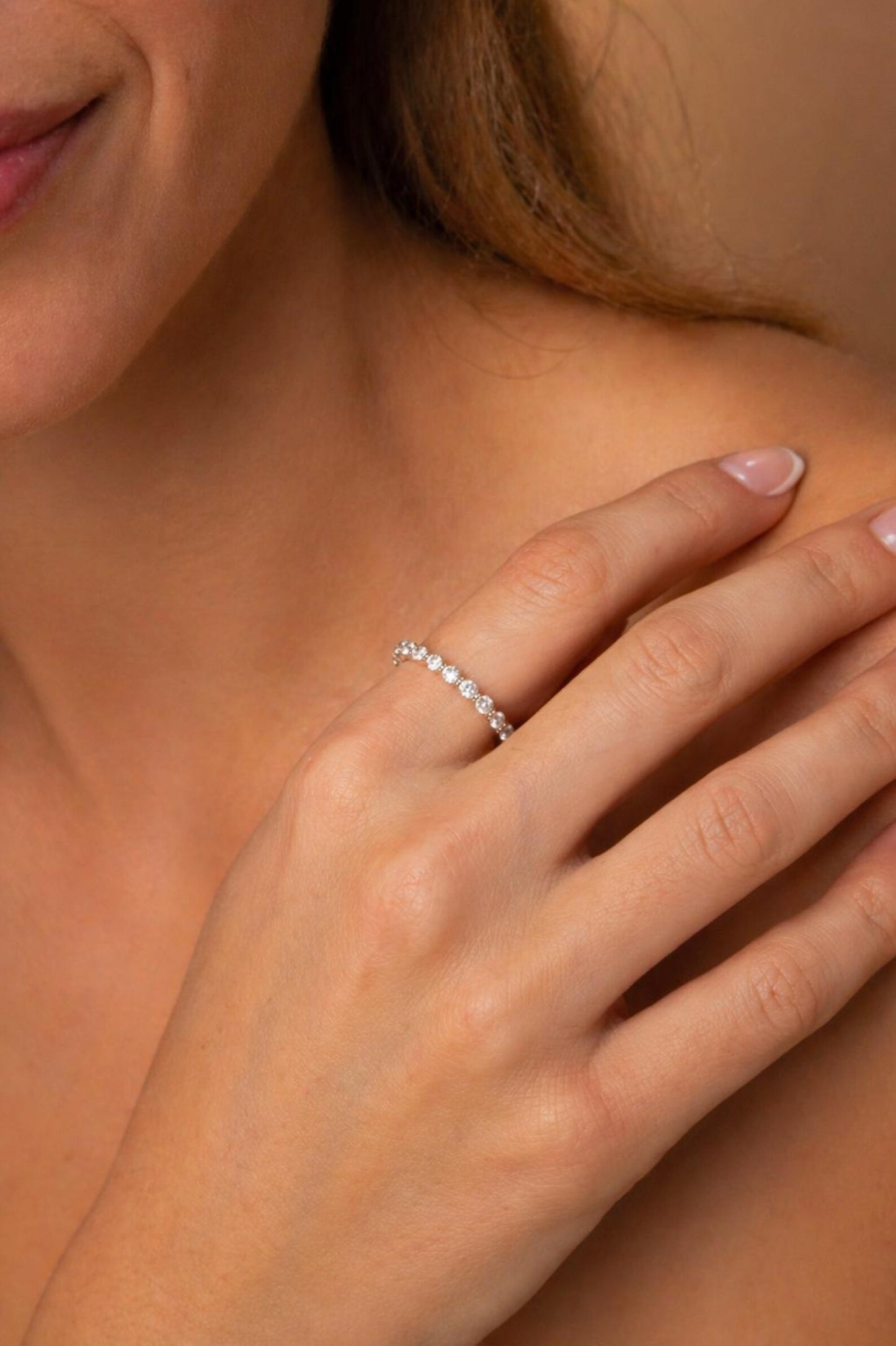 925 Full Eternity Diamond Band Ring  · Round Brilliant Cut · Anniversary Engagement Thick Gold Ring · Classic Stackable Ring · Comfort Fit