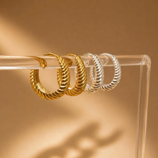 SELENA - Minimal Twisted Hoops in 925 Sterling Silver Filled ∙ 18k Gold Daily Wear Earrings ∙ Croissant Hoop