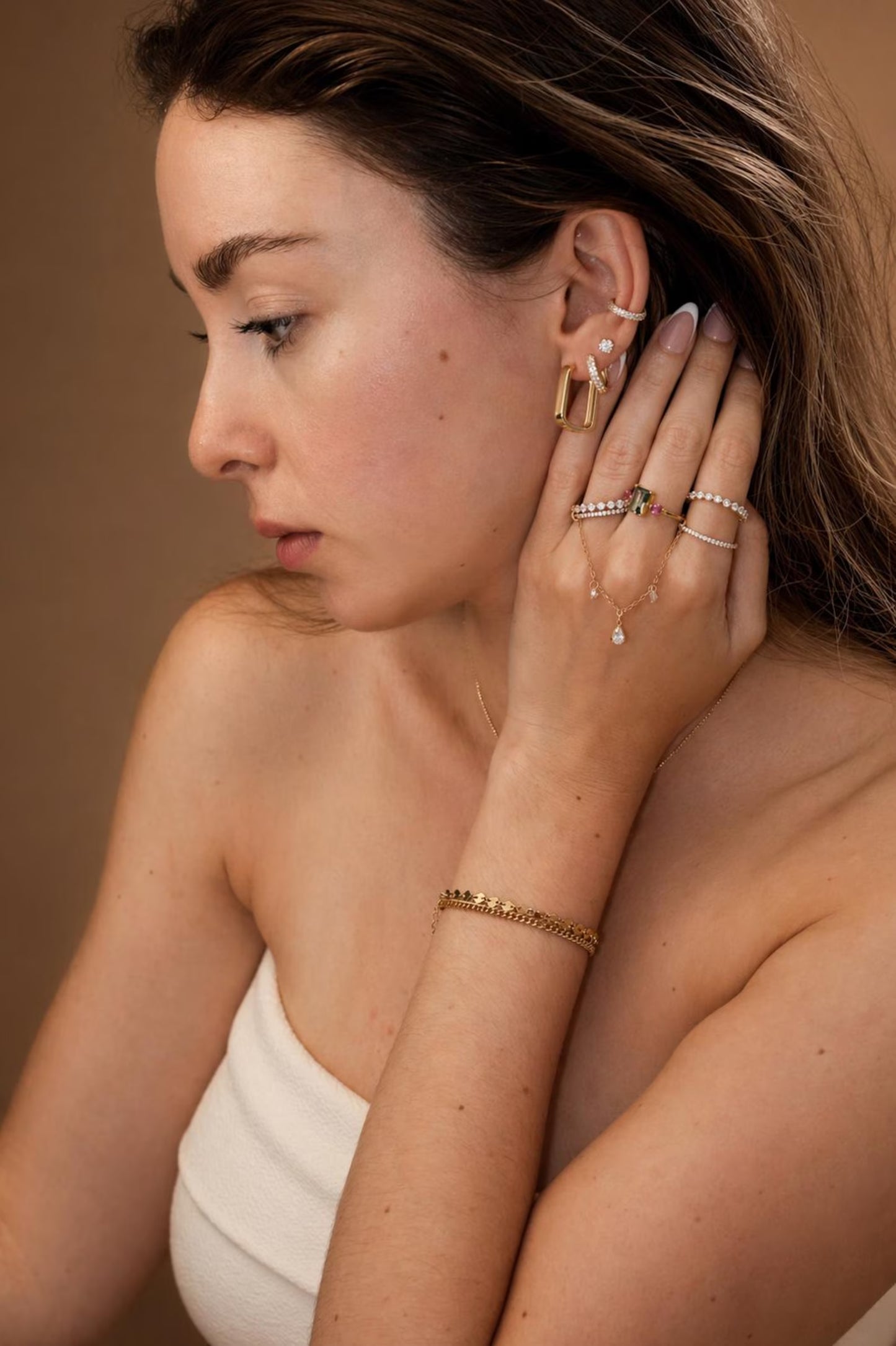 AUDREY - 18K Gold Vermeil AAAAA Green Emerald Cut and Pink Ring