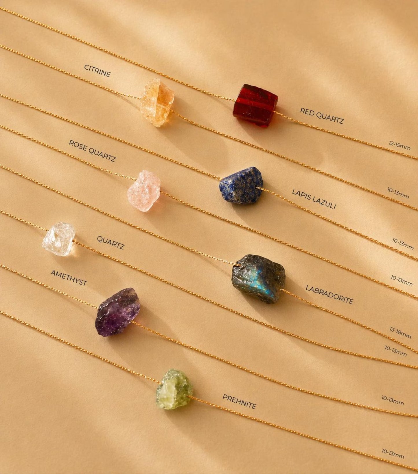 Gemstone Raw Crystal Necklace in 14k Gold Filled · Natural Freeform Stones · Labradorite Moonstone Peridot Rose Quartz Carnelian Necklace