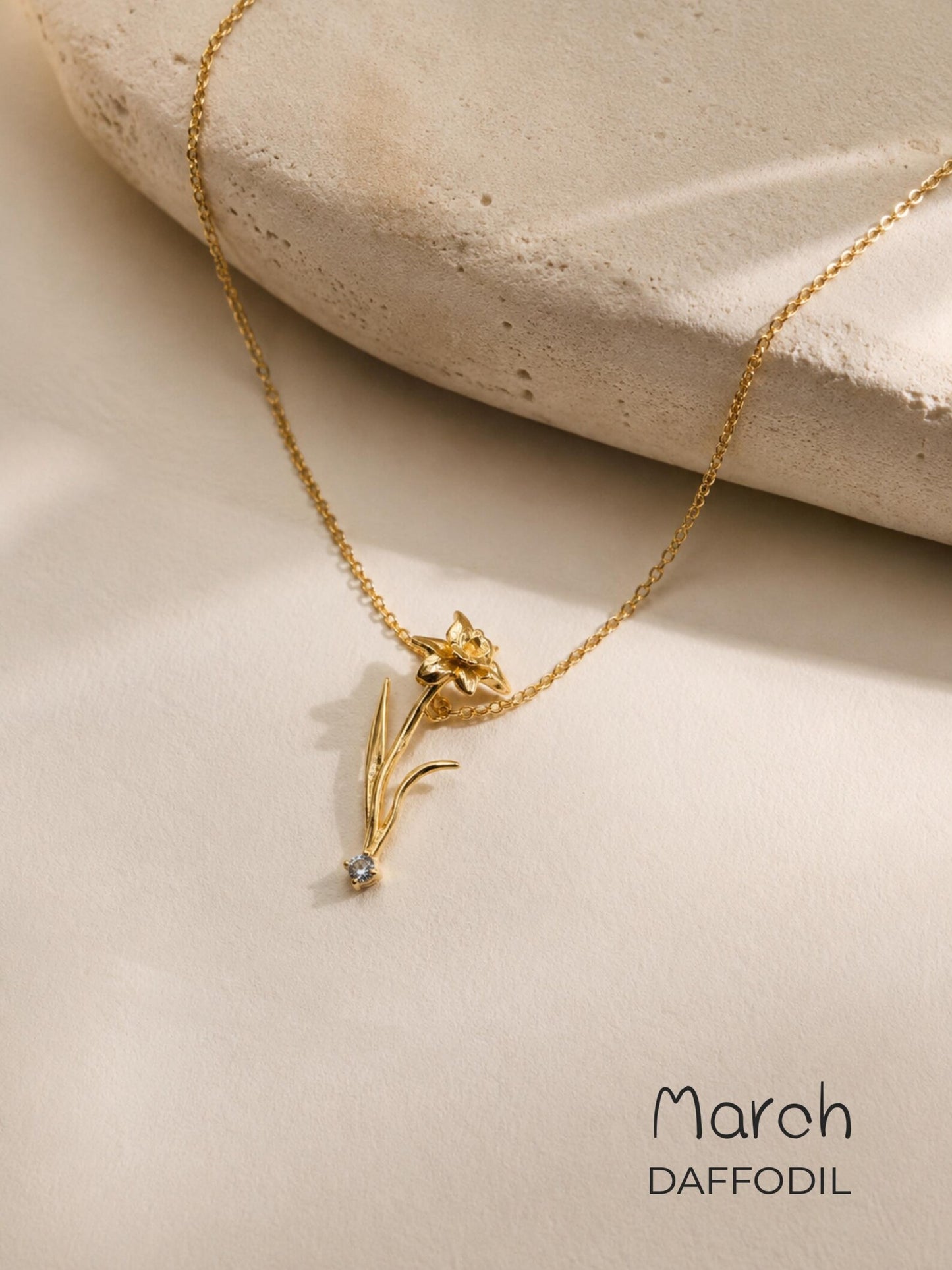 18K Gold Birth flower Necklace · Dainty Gold Jewelry · Birthstone Diamond Flower Necklace · Stackable Necklace · Birthday Gift For Her