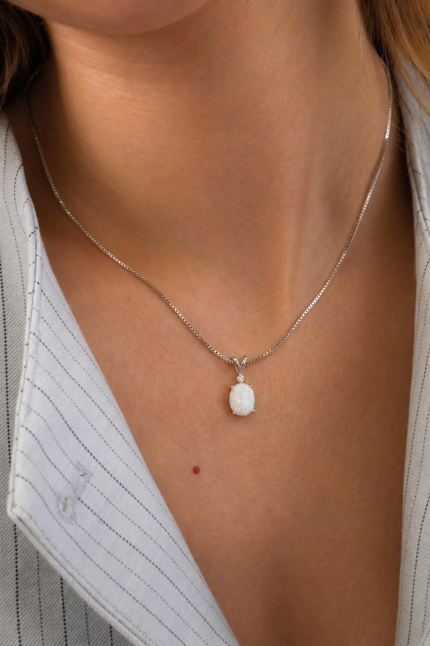 Opal Necklace in Genuine 925 Sterling Silver ∙ White Opal Drop Oval Charm Necklace