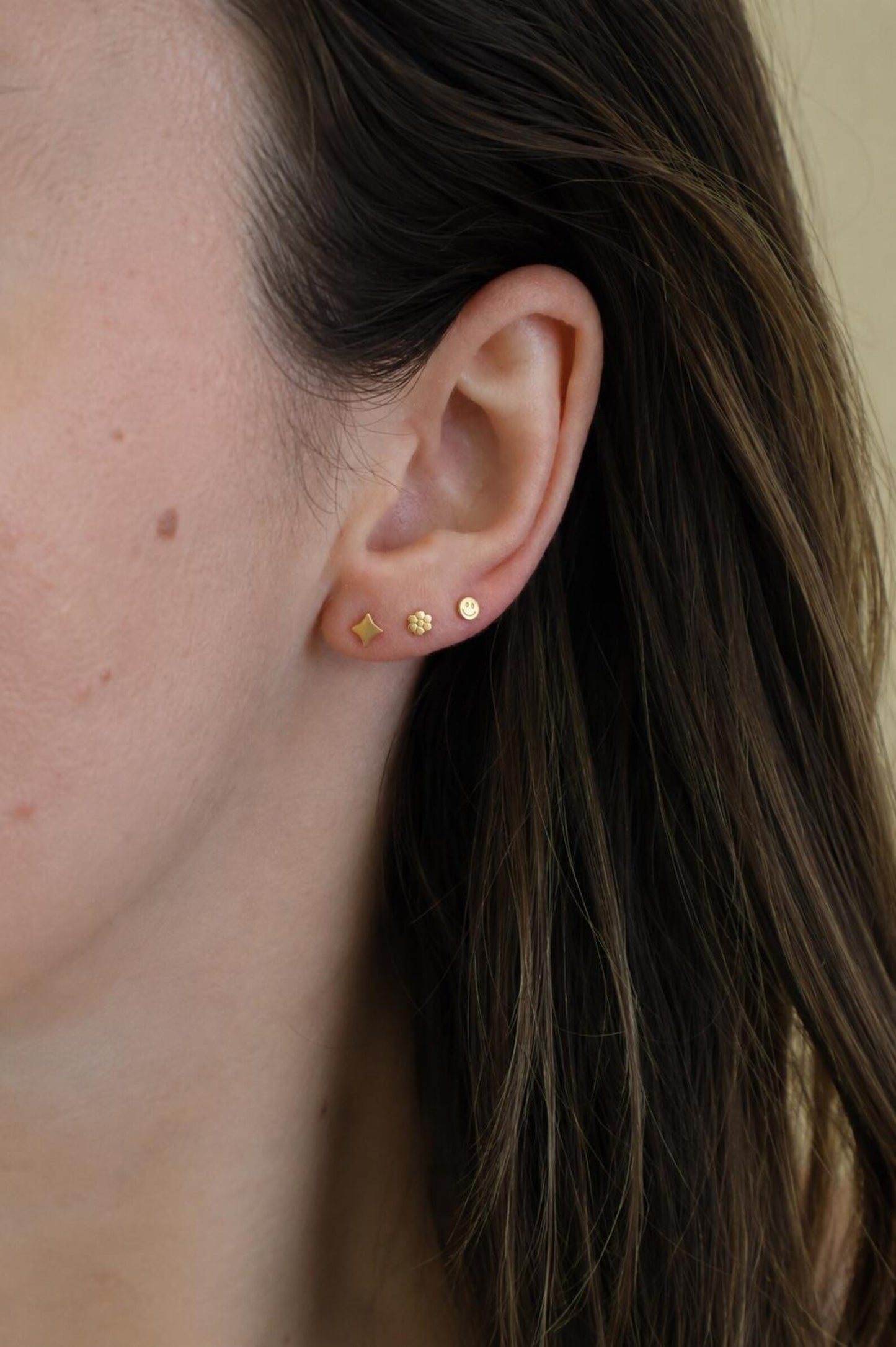 14K Gold Filled Flat Back Studs · Star Heart Smiley Flower · Earrings for Kids Hypoallergenic