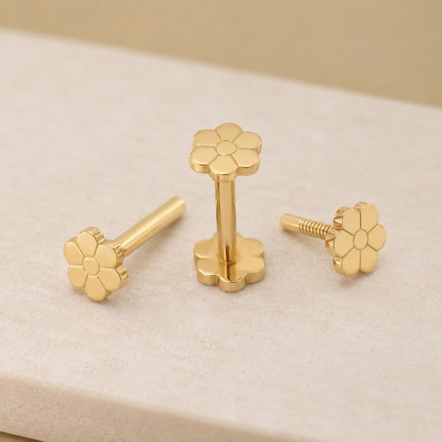 14K Gold Filled Flat Back Studs · Star Heart Smiley Flower · Earrings for Kids Hypoallergenic