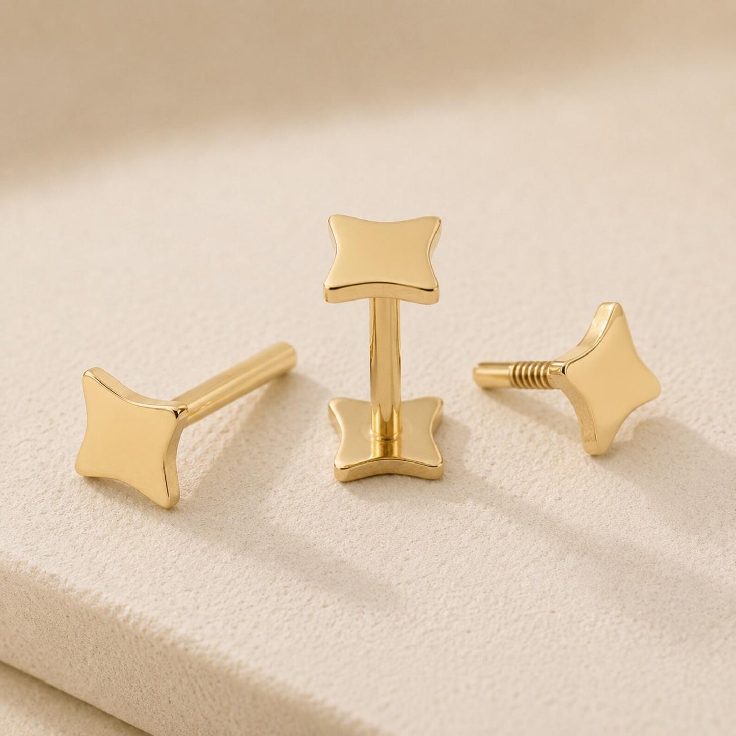 14K Gold Filled Flat Back Studs · Star Heart Smiley Flower · Earrings for Kids Hypoallergenic