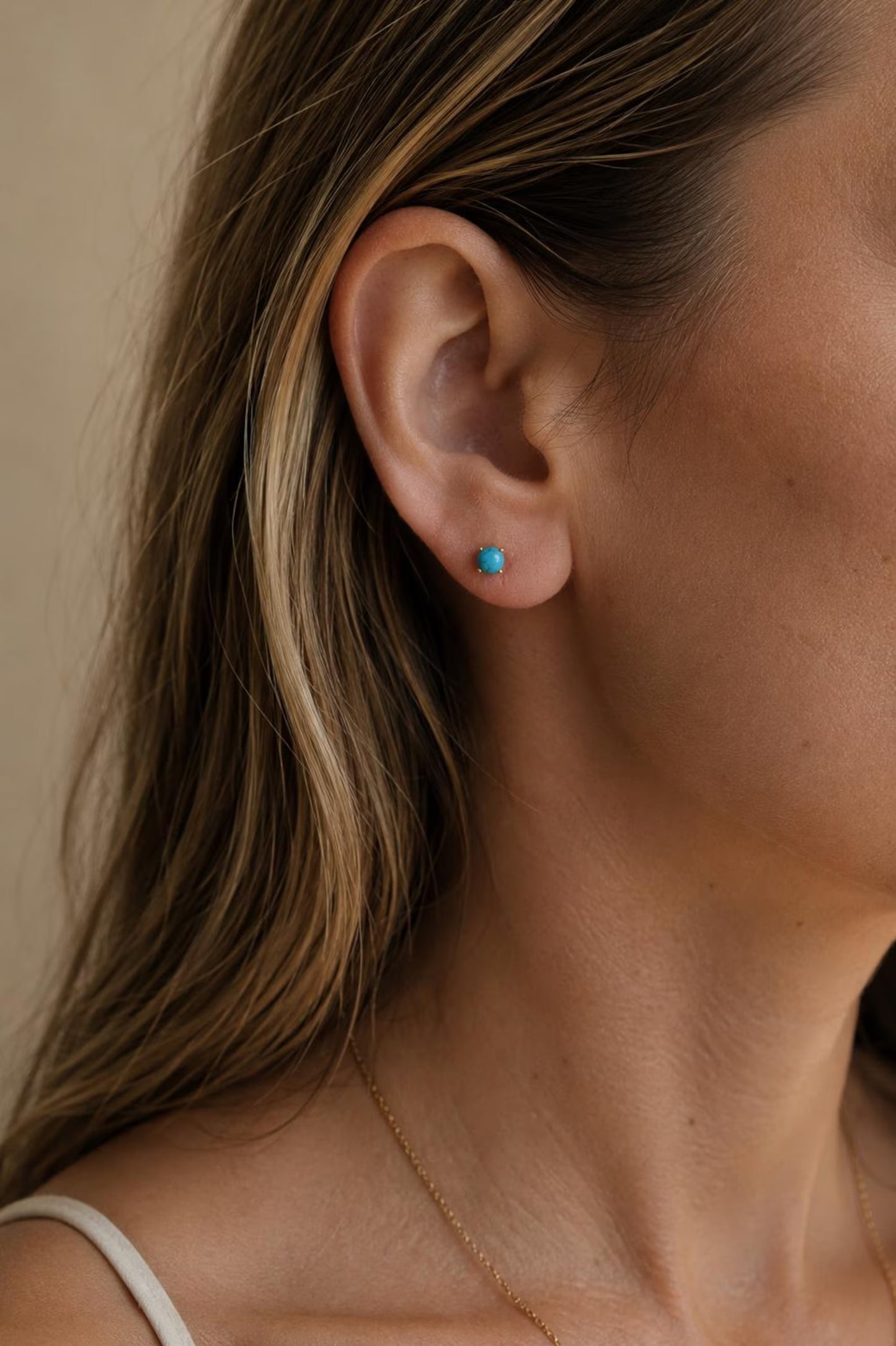 Turquoise Gemstone 925 Sterling Silver Gold Plated Blue Round Earrings · Dainty Turquoise Stud Earrings