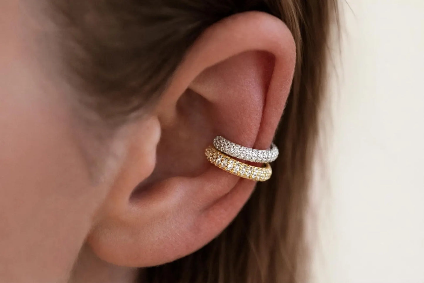 Minimalist Diamond Paved Ear Cuff in 925 Sterling Silver 18k Gold