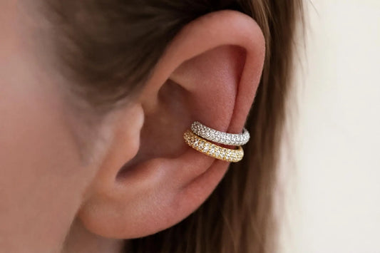 Minimalist Diamond Paved Ear Cuff in 925 Sterling Silver 18k Gold