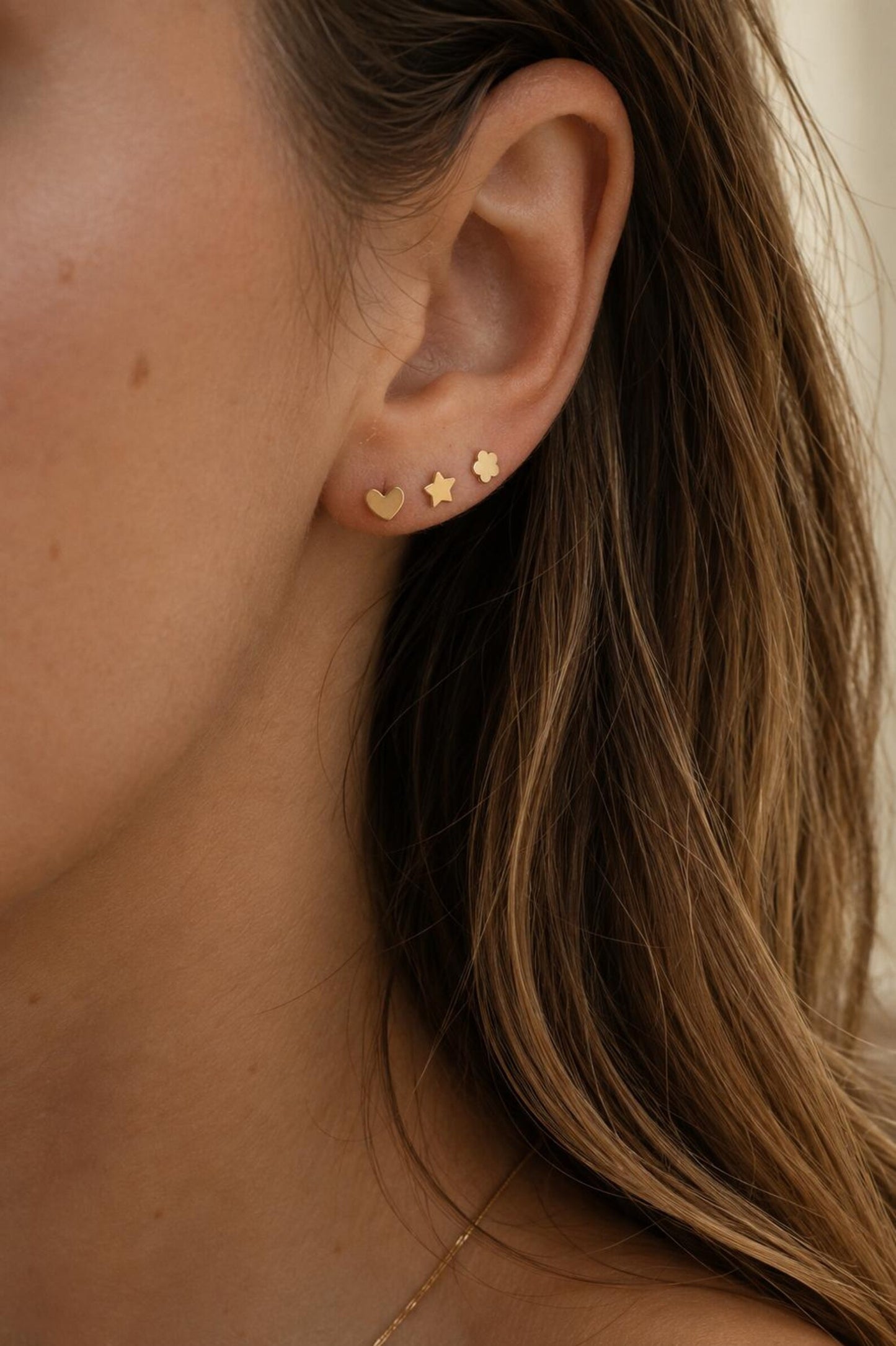14K Gold Filled Flat Back Studs · Star Heart Smiley Flower · Earrings for Kids Hypoallergenic